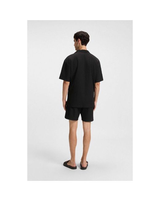 HUGO Black Chaffle Waffle Beach Shirt for men