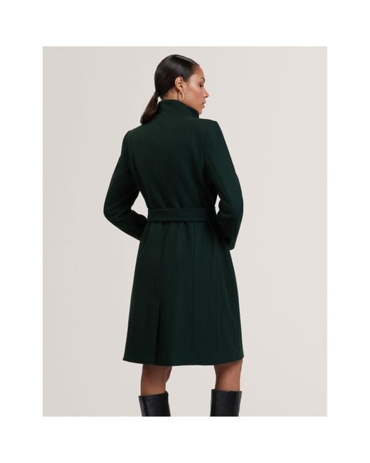Ted Baker Green Rose Belted Midi Wool Long Sleeve Coat