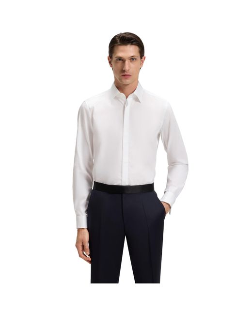 Boss White Long Sleeve Plain Shirt for men