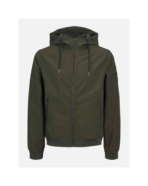 Jack & Jones Green Zipped Hooded Softshell Jacket for men