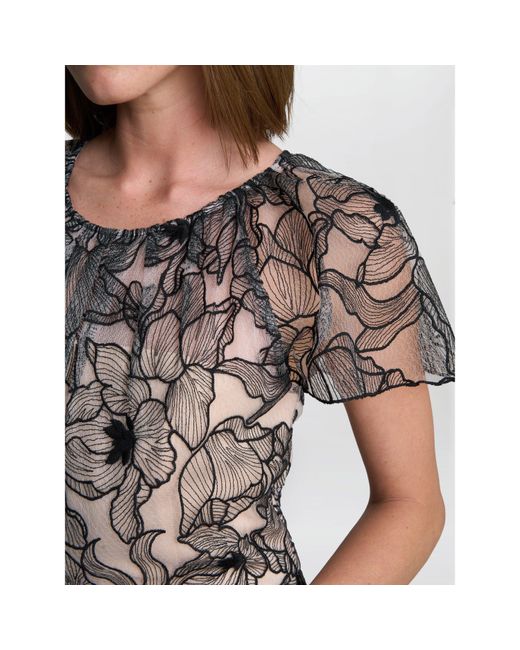 Gina Bacconi Gray Marie-Claire Floral Mesh Maxi Dress