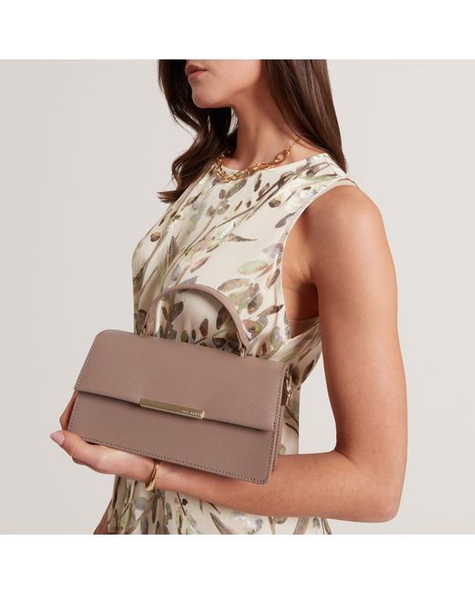 Ted Baker Gray Bar Detail Wide Leather Crossbody Bag