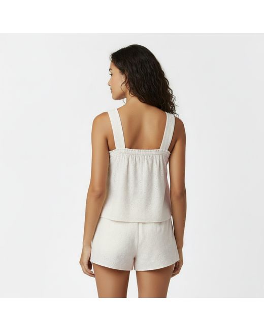 Jack Wills Natural Broderie Shirred Top