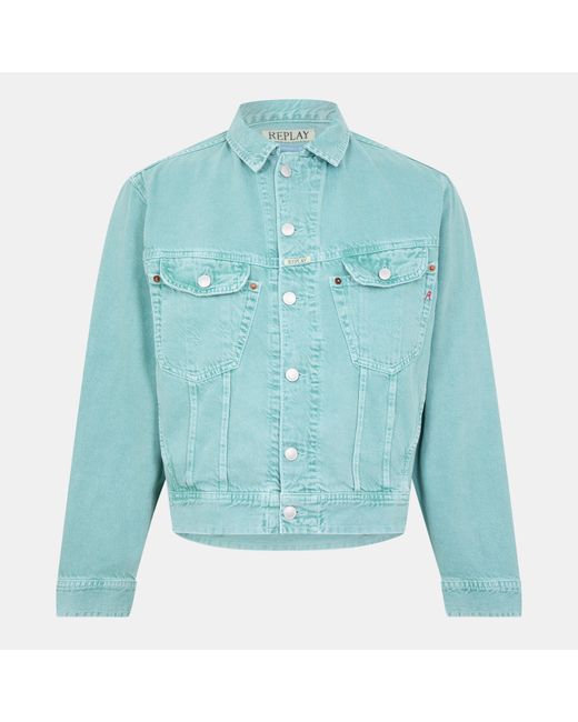 Replay Blue Structured Denim Button-Through Jacket for men