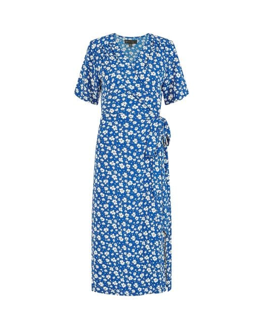 Mela London Blue Ditsy Print Wrap Over Dress