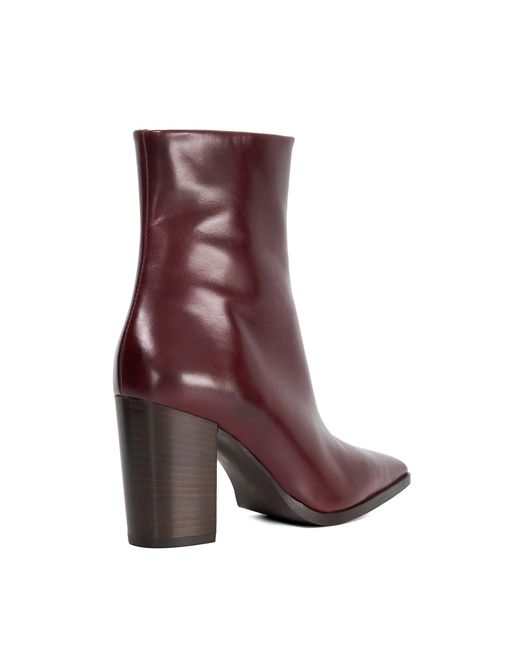 Dune Brown Patent Ankle Heeled Boots