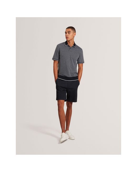Ted Baker Blue Texture Short Sleeve Polo Shirt for men