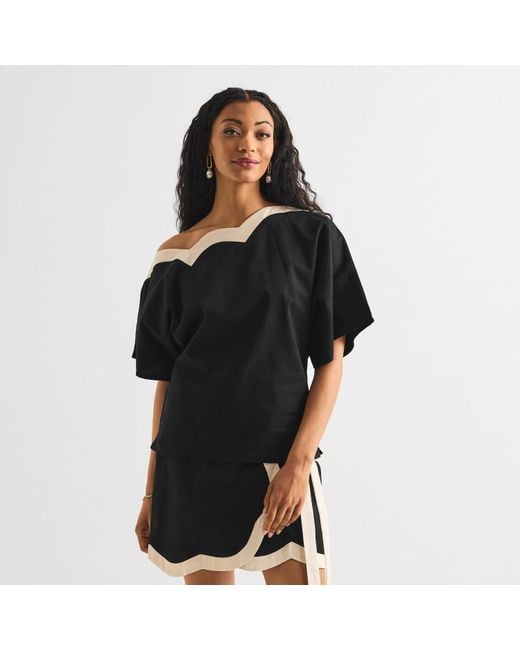 Never Fully Dressed Black Scallop Tilly Top