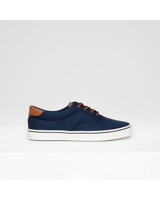 Threadbare Blue Lace-Up Canvas Low-Top Trainers for men