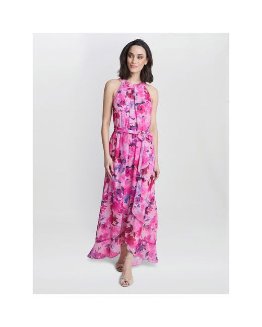 Gina Bacconi Pink Hermione Printed Keyhole Halter Dress
