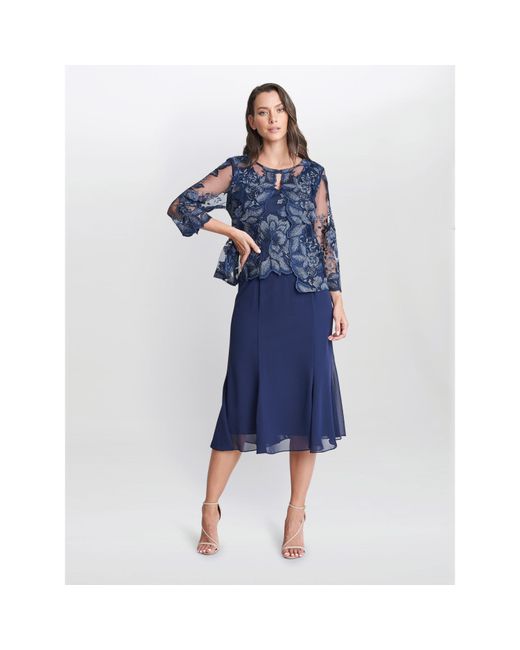 Gina Bacconi Blue Nadine Midi Length Mock Jacket Dress