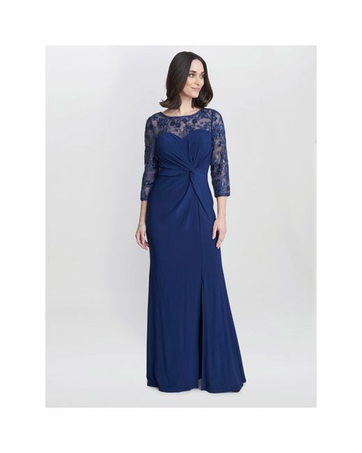 Gina Bacconi Blue Sonia Maxi Knot Front Sweetheart Dress