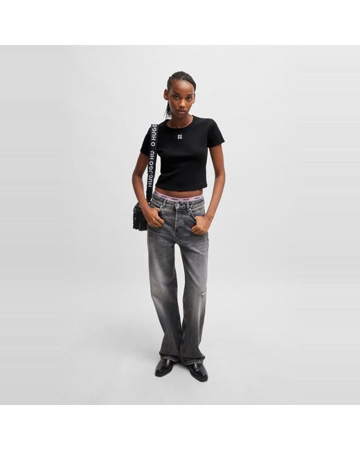 HUGO Black Delanor Cropped T-Shirt