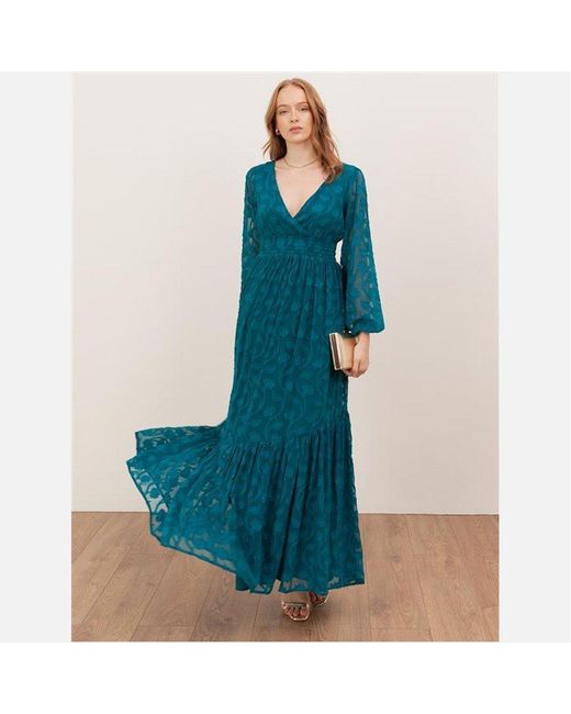 Lovedrobe Blue Floral Burnout Tie-Back Maxi Dress With Asymmetric Split Hem