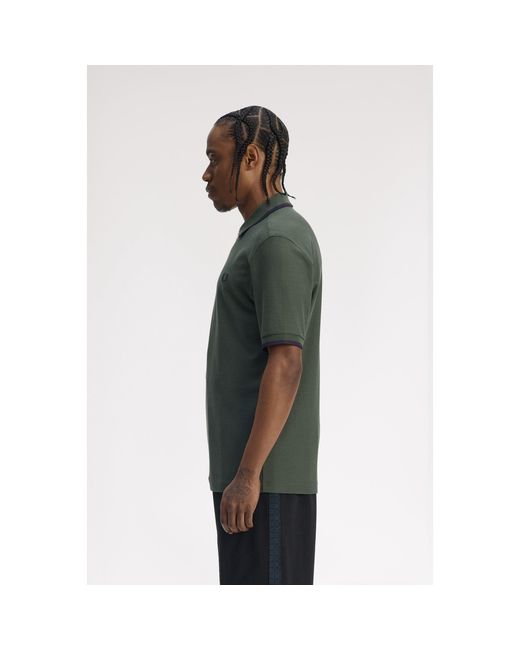 Fred Perry Green Crepe Zipped Short-Sleeve Polo Shirt for men