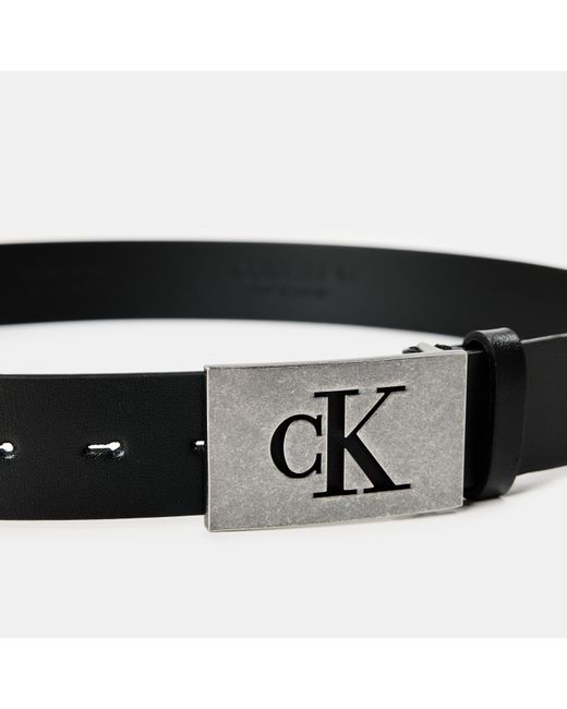 Calvin Klein Black Smooth Plaque Leather Belt for men