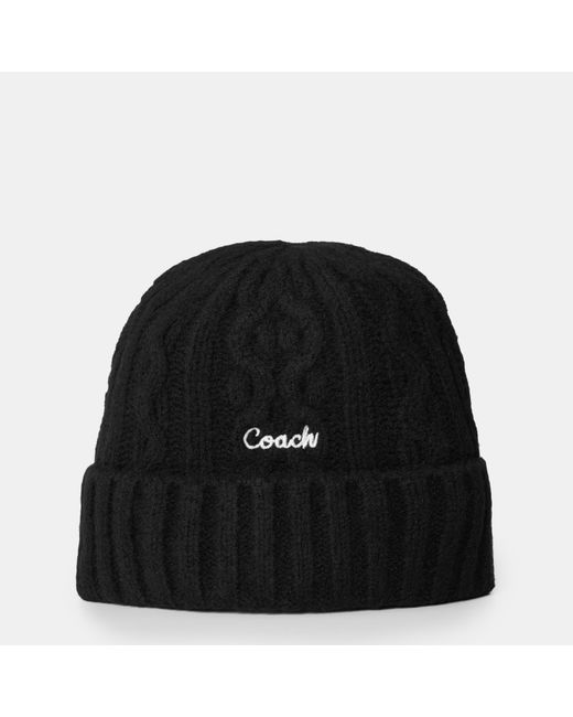 COACH Black Embroidered Cable Knitted Beanie