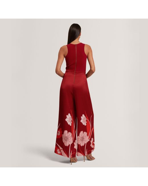 Ted Baker Red Knit Bodice Floral Printed Trouser Jumpsuit