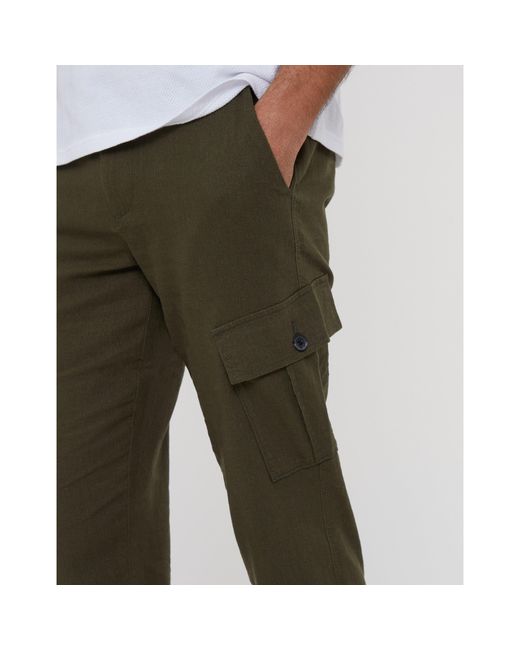Threadbare Green Linen Cargo Trousers for men