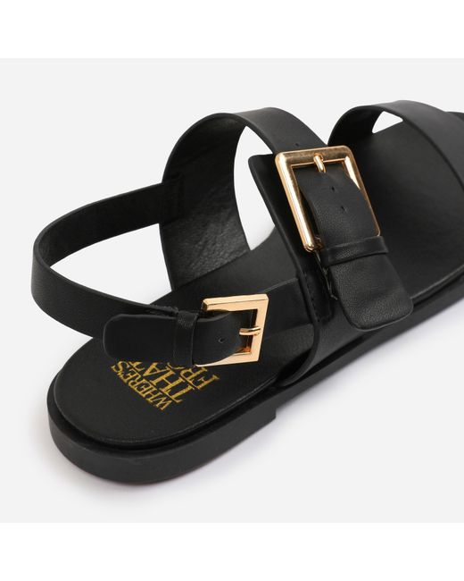 Where's That From Black Wide-Fit Pu Camilla Classic Flat Sandals