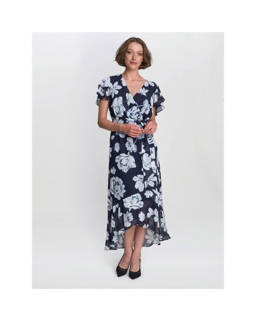 Gina Bacconi Blue Teresa Floral Chiffon Dress