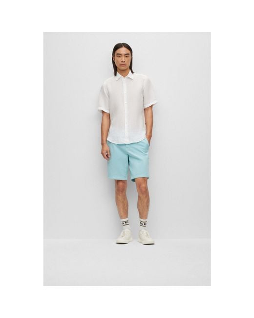 Boss Blue Rash 2 Lin Plain Short-Sleeve Shirt for men