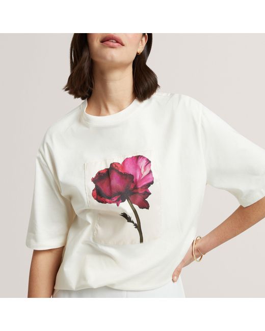 Ted Baker White Floral Graphic Soft Touch Fitted T-Shirt