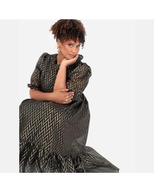 Lovedrobe Black Metallic Zig-Zag Tie-Back Midi Dress
