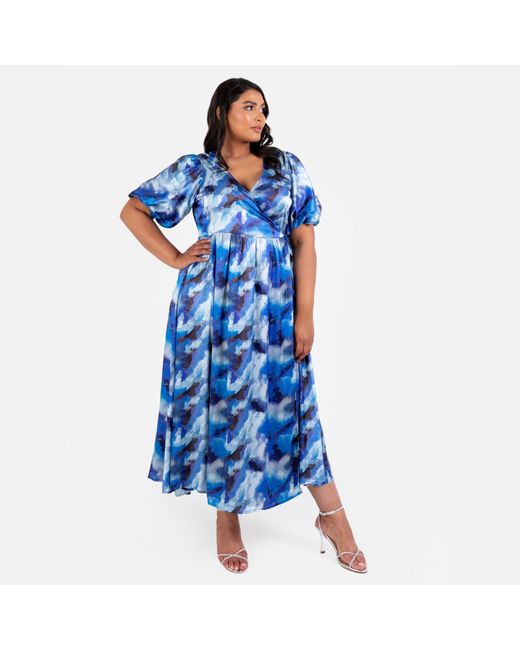 Lovedrobe Blue Satin Wrap Midaxi Dress