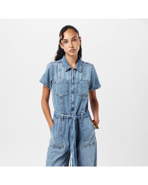 GOOD AMERICAN Blue Linen Lightweight Jumpsuit