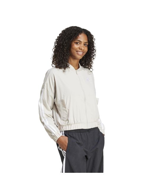 Adidas White 3-Stripe Woven Bomber Jacket