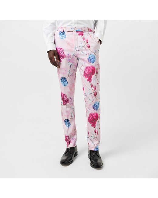 Twisted Tailor Pink Russell Skinny Fit Tapered Trousers for men