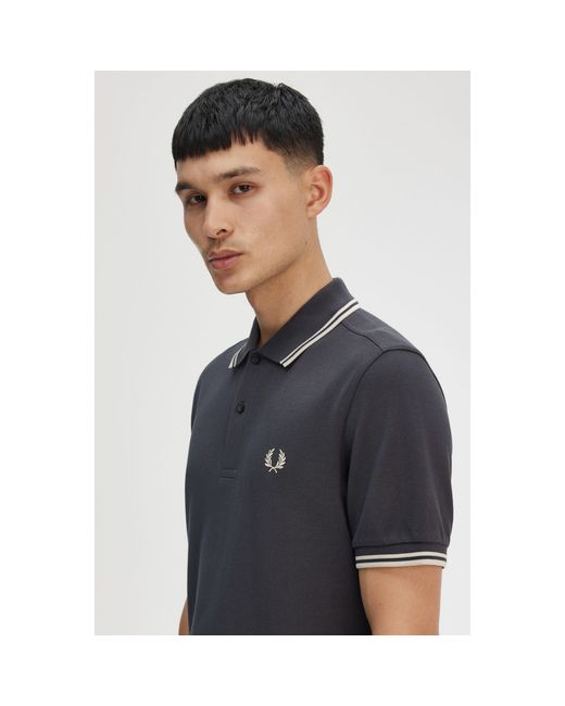 Fred Perry Black Short Sleeve Twin Tipped Polo Shirt for men