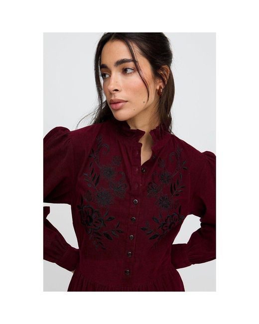 Raffya Red Puglia Corduroy Midi Dress