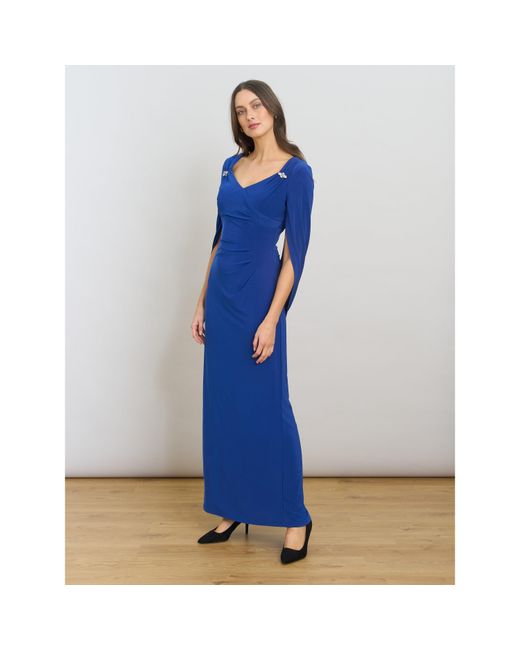 Gina Bacconi Blue Jenna Draped Back Shoulder Maxi Dress