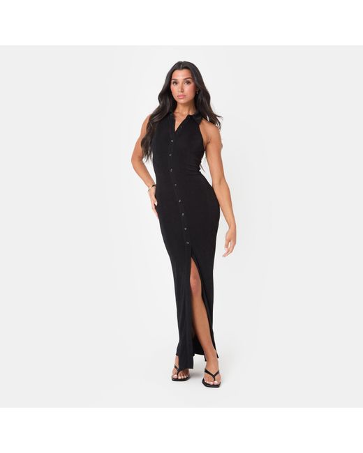I Saw It First Black Slinky Button Front Maxi Dress