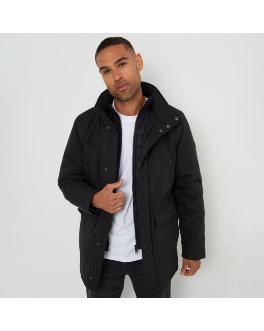 Threadbare Black Showerproof Funnel Neck Short Puffer Jacket for men