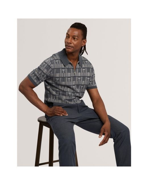 Ted Baker Blue Ted Ss Zip Neck Polo Sn64 for men