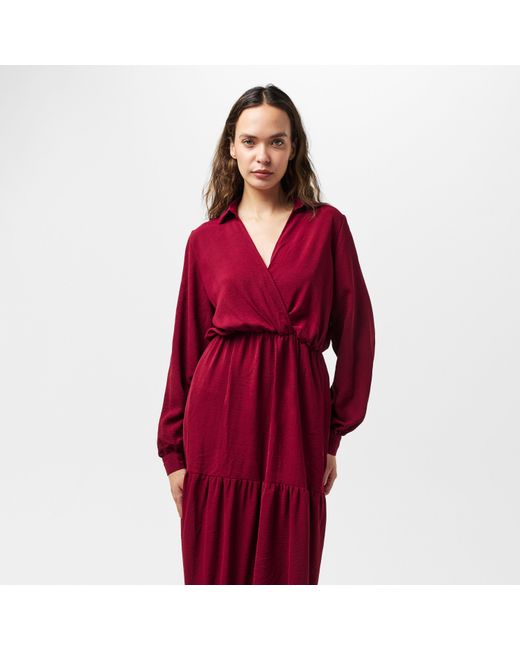 AX Paris Red Wine Long Sleeve Wrap Top Smock Midi Dress