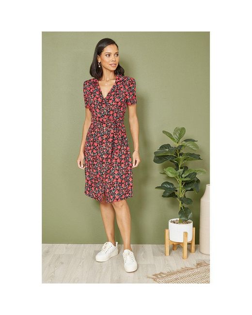 Yumi' Green Poppy Print Retro Shirt Dress