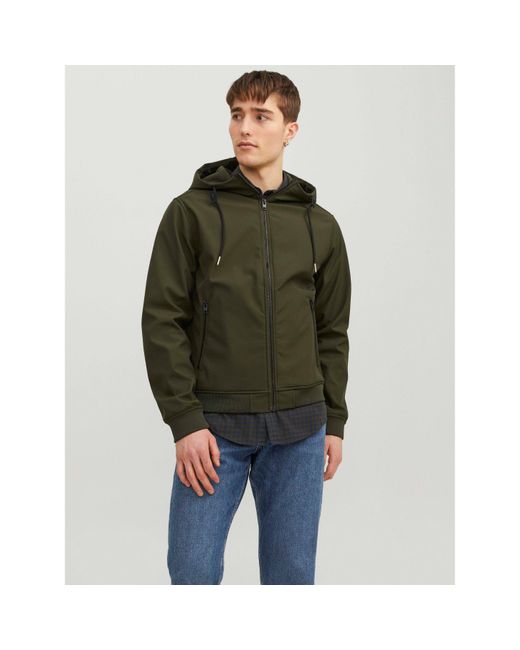 Jack & Jones Green Zipped Hooded Softshell Jacket for men