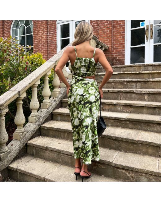 AX Paris Green Printed Asymmetric Cut Out Midi Dress