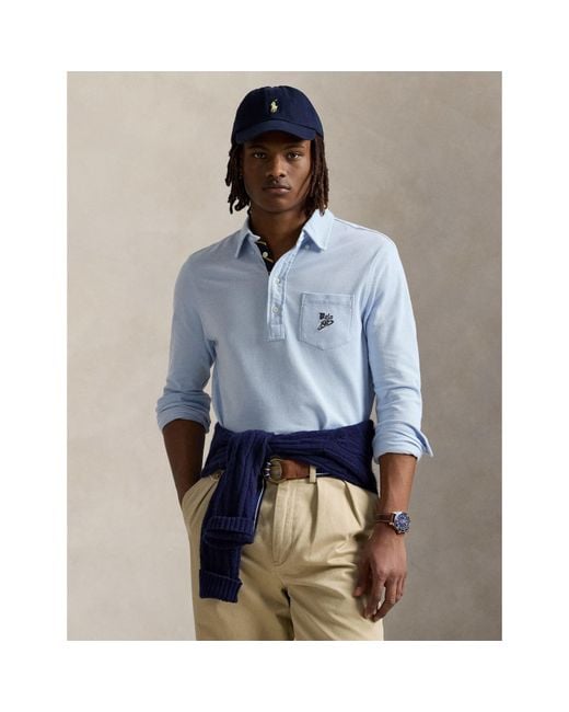 Polo Ralph Lauren Blue Embroidered Logo Chest Pocket Long Sleeve Shirt for men