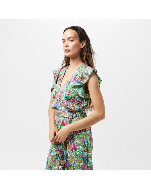 AX Paris Green Floral Print V Neck Belted Jumpsuit