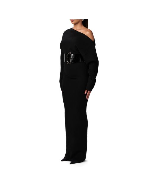 Naked Wardrobe Black Knit Off-Shoulder Sweater Maxi Dress