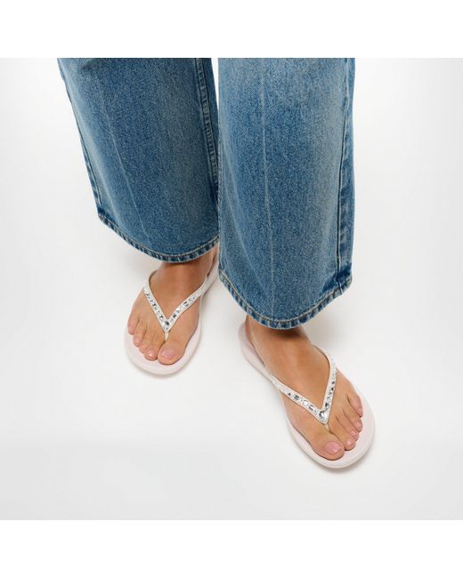 Fitflop White Iqushion Multi Crystal Flip Flops
