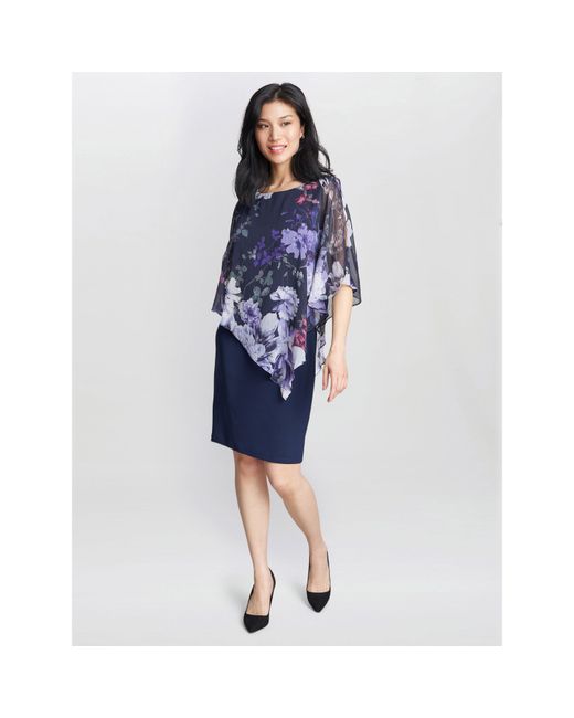 Gina Bacconi Blue Estelle Printed Embellished Dress