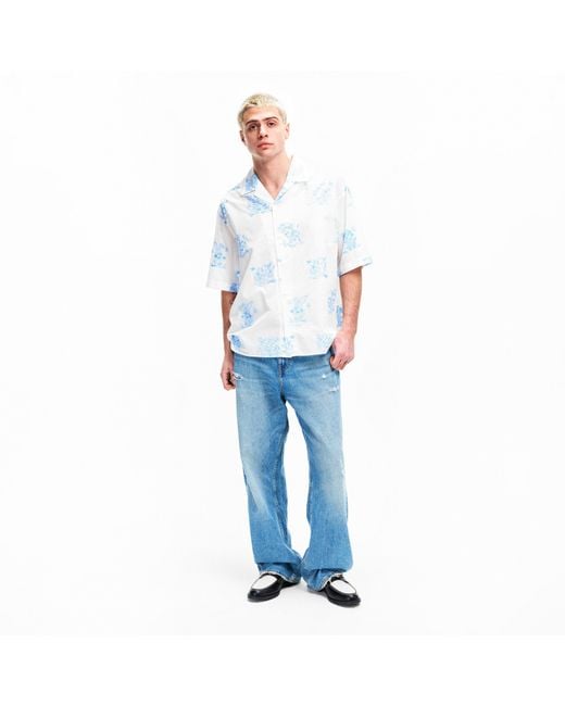 KENZO Blue Short Sleeve Patterned Shirt for men