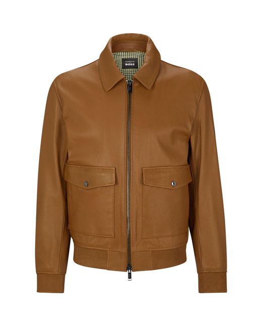 Boss Brown Mylen Ps Leather Jacket for men