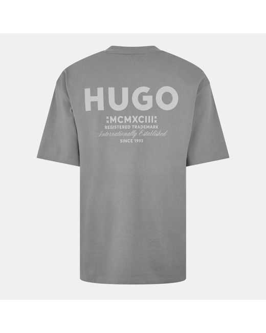 HUGO Gray Printed Logo Back T-Shirt With Mcmxciii Text for men